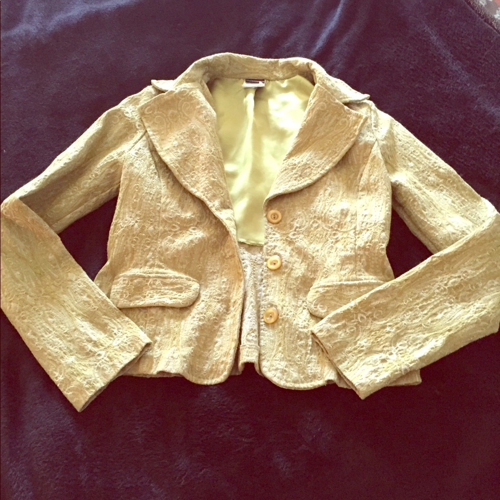 Light Lime Brocade Crop Jacket (Vintage)